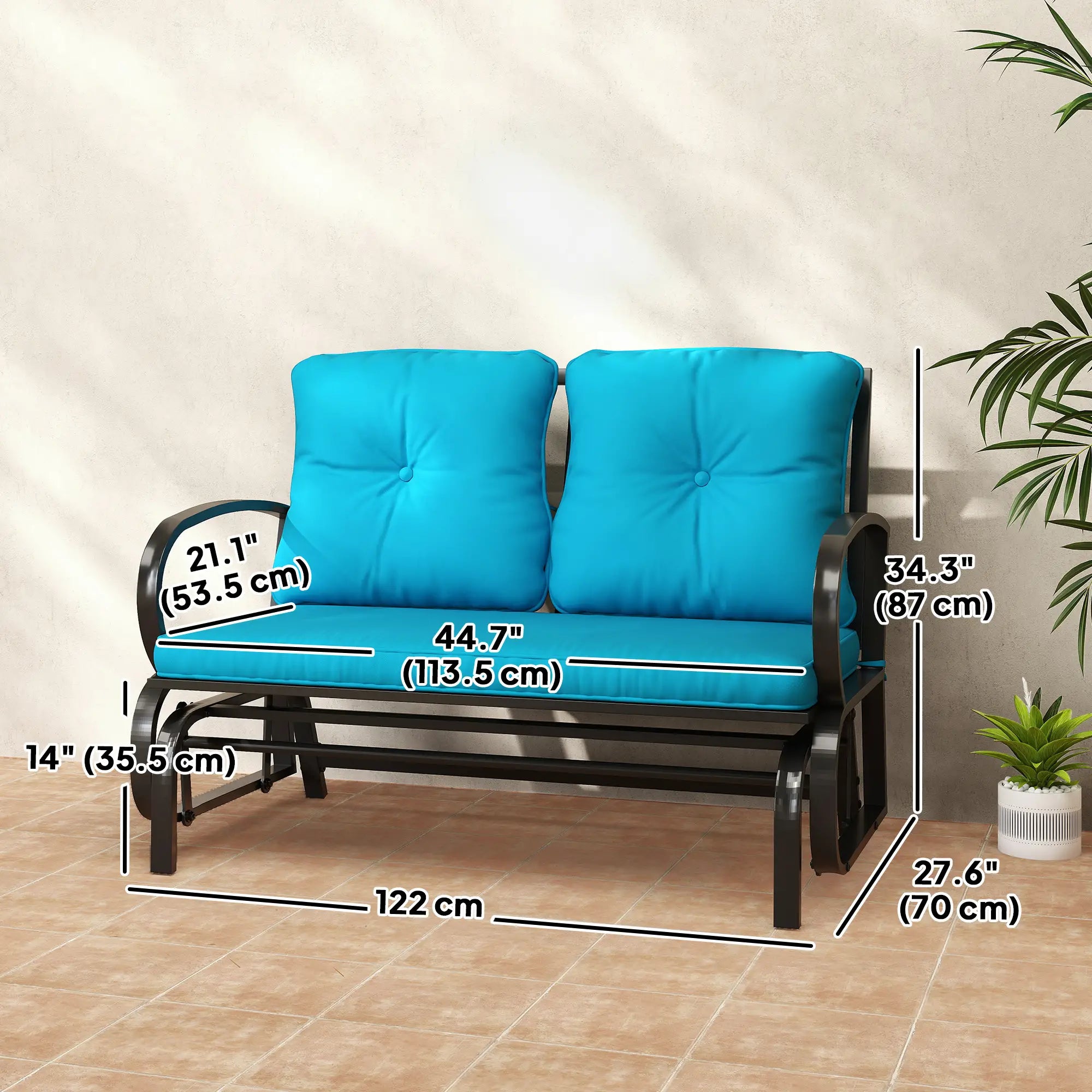 2-Person Outdoor Glider Chair, Steel Frame, Cushions, Blue Outdoor Gliders at Gallery Canada