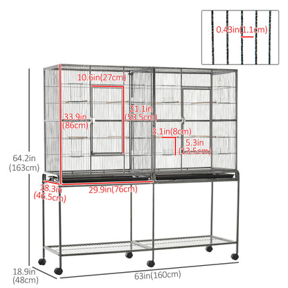 64" Extra Large Bird Cage, Rolling Metal Parrot Cage, 62.8" x 18.9" x 64.2" Bird Cages at Gallery Canada