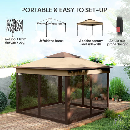 10.7 x 10.7ft Pop Up Gazebo, Adjustable Sun Shelter, UV30+ Roof, Removable Mesh Curtains, Beige Pop Up Canopies at Gallery Canada