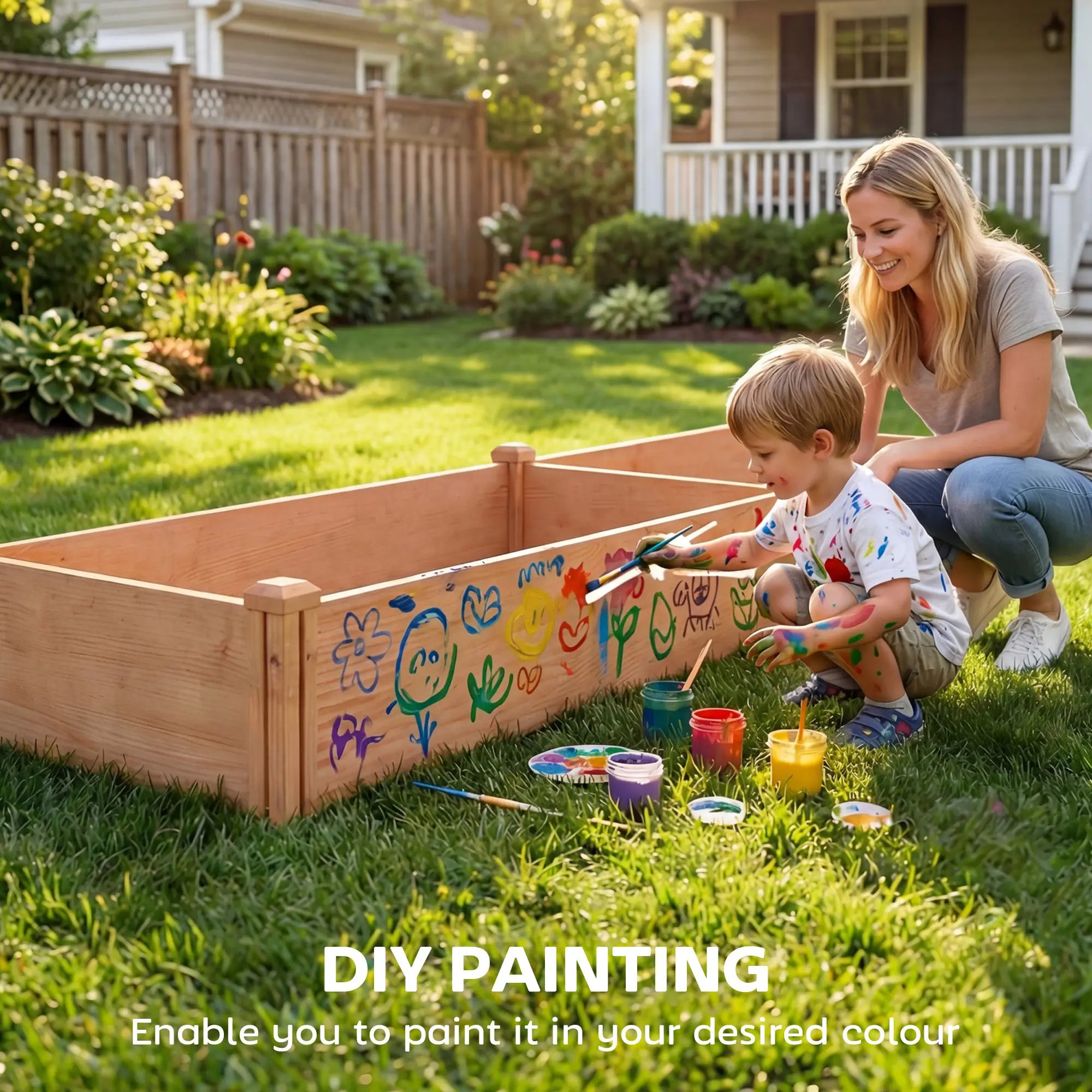 Wooden Raised Garden Bed, 8 x 4 x 1ft, Elevated Box With Dividers Wooden Planter Boxes at Gallery Canada