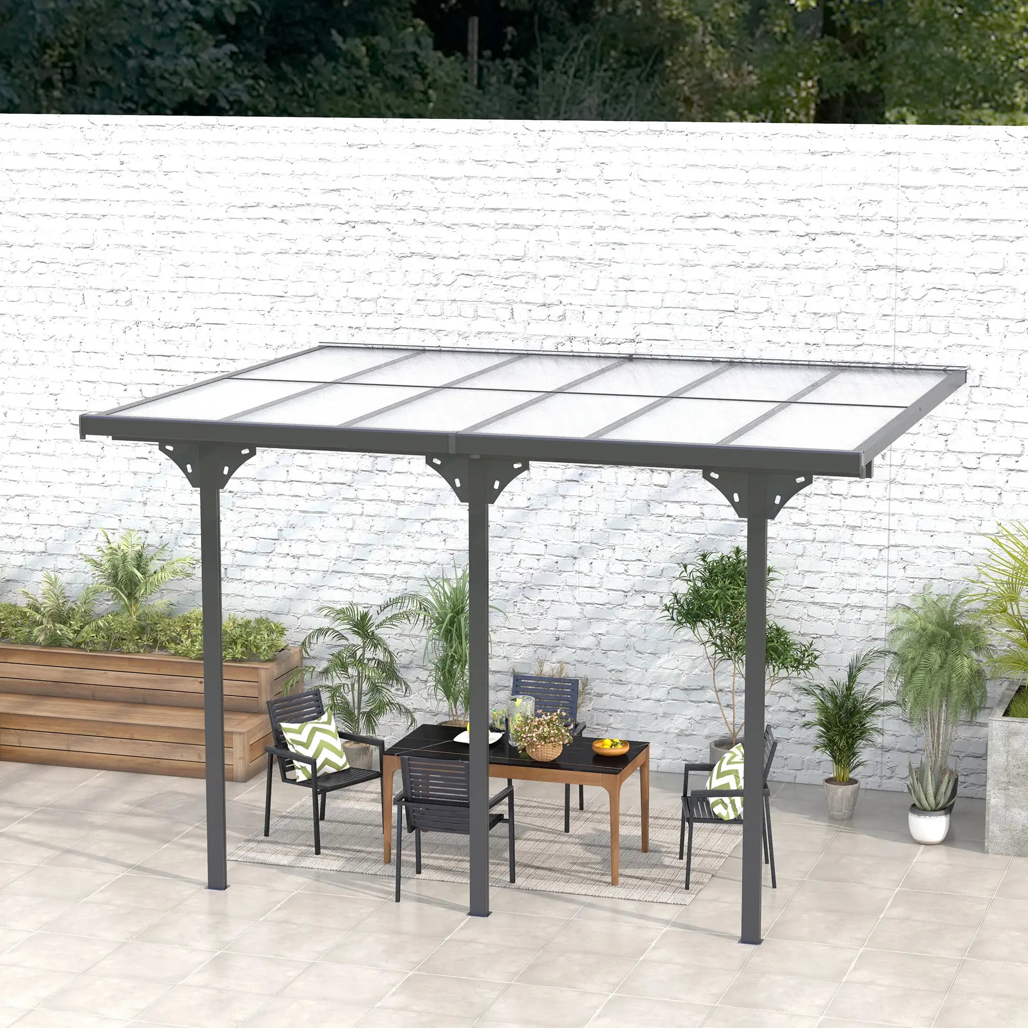 10' x 12' Outdoor Pergola, Polycarbonate Roof, Adjustable Height, Aluminum Frame, Grey Pergolas at Gallery Canada