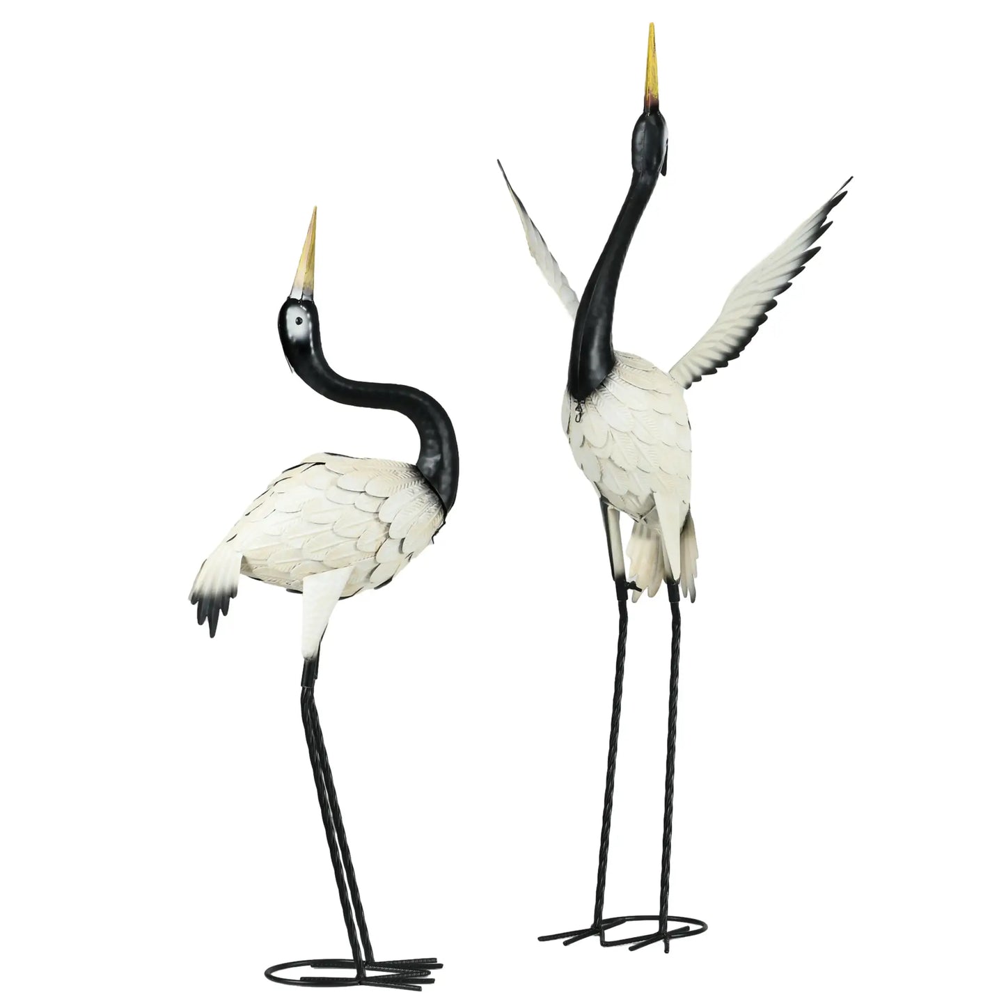 Garden Heron Statues Set of 2, 35.4"-40.6", White and Black Garden Decor White, Black at Gallery Canada