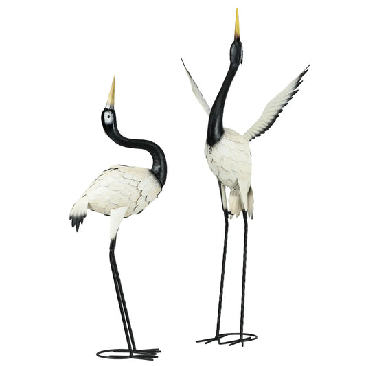 Garden Heron Statues Set of 2, 35.4"-40.6", White and Black Garden Decor White, Black at Gallery Canada