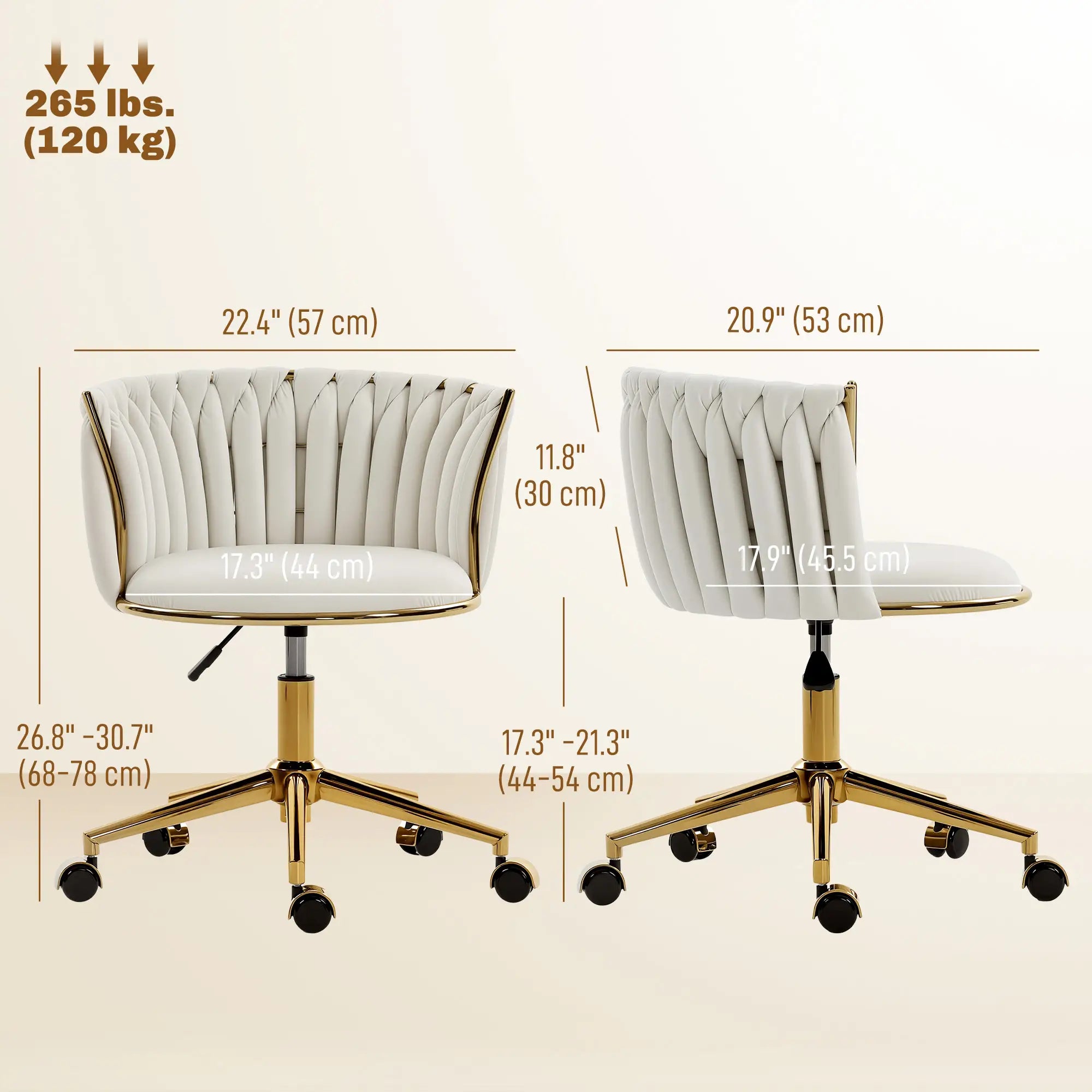 Office Chair, Vanity Chair, Adjustable Height, Rolling Wheels, Cream White Task Chairs at Gallery Canada