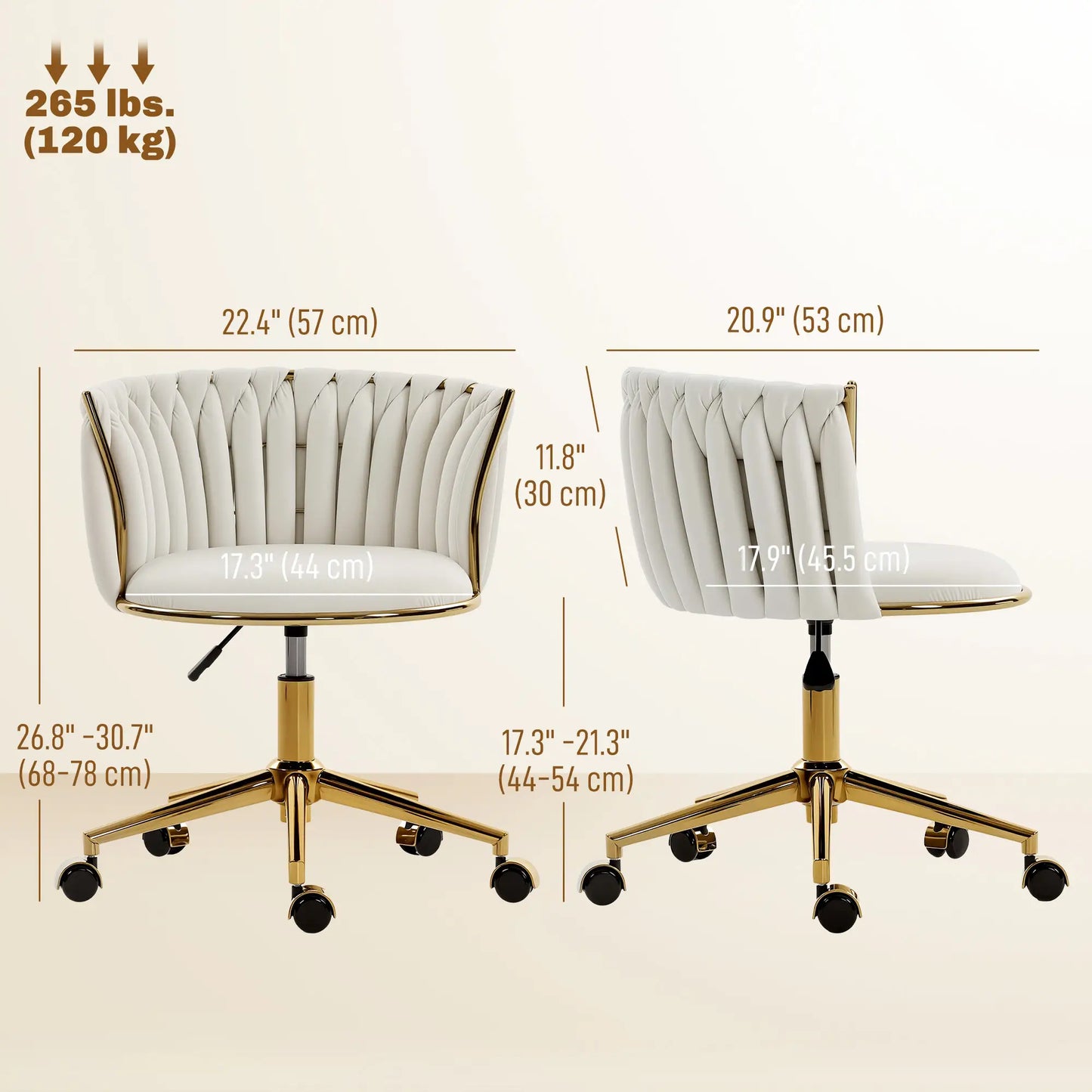 Office Chair, Vanity Chair, Adjustable Height, Rolling Wheels, Cream White Task Chairs at Gallery Canada