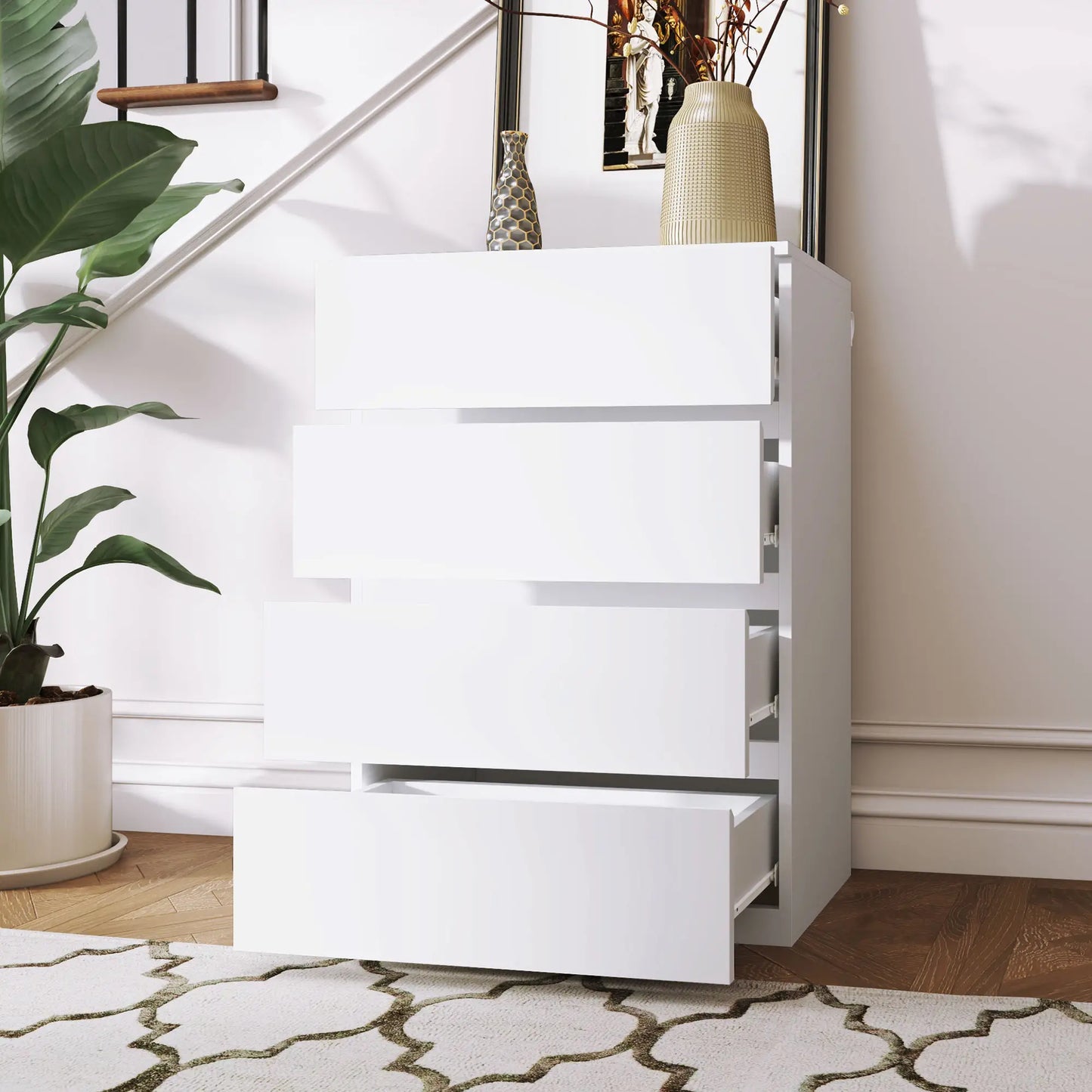 4 Drawer Chest, Freestanding Storage Unit, White Storage Cabinets at Gallery Canada