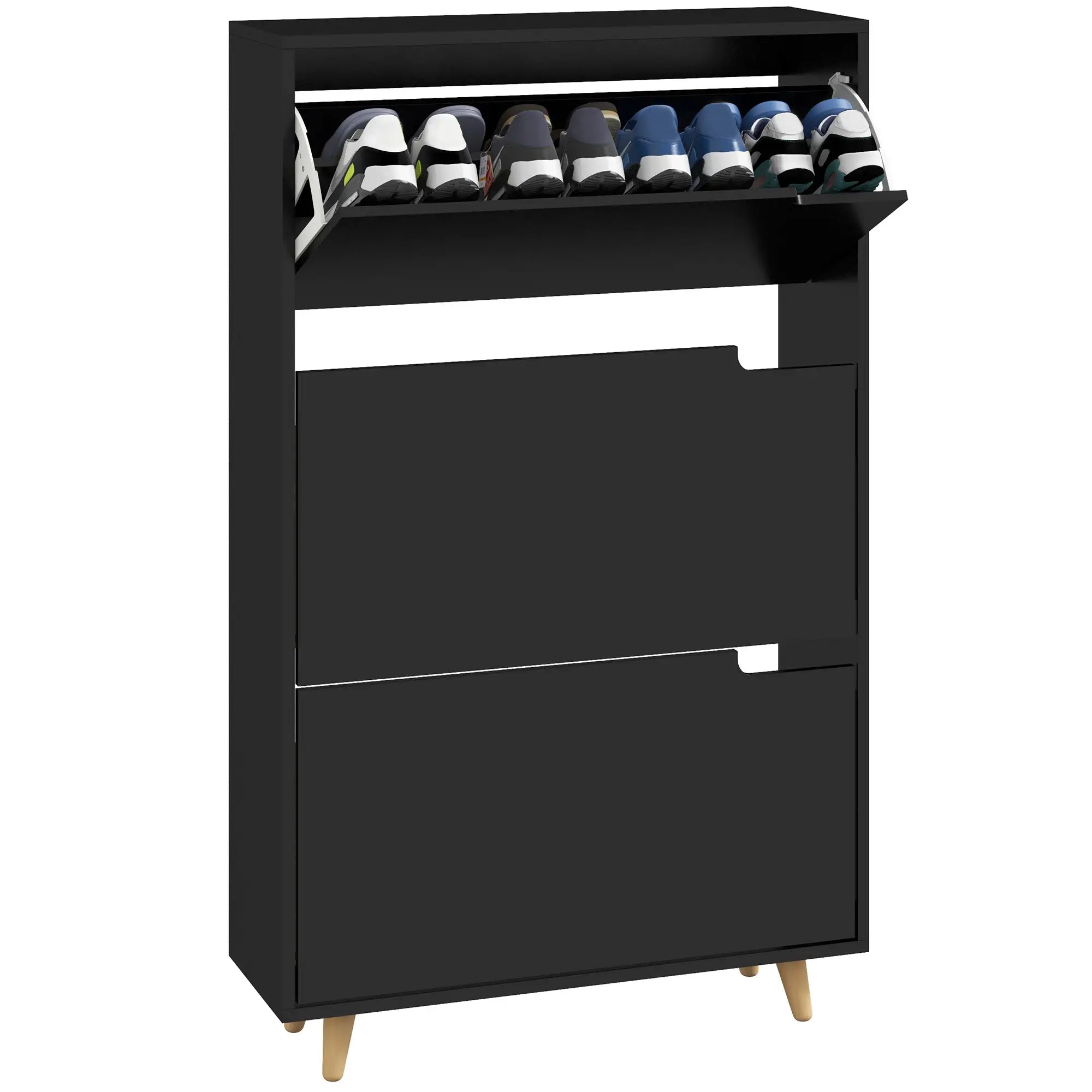 Slim Shoe Storage Cabinet, 3 Flip Drawers, Adjustable Shelves, 18-24 Pairs, Black Shoe Storage Cabinets & Racks at Gallery Canada