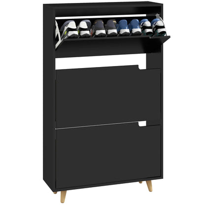 Slim Shoe Storage Cabinet, 3 Flip Drawers, Adjustable Shelves, 18-24 Pairs, Black Shoe Storage Cabinets & Racks at Gallery Canada