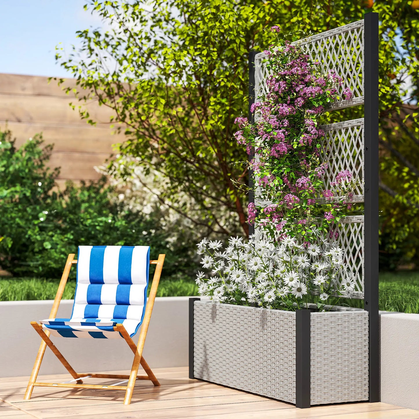 Wicker Outdoor Planter With Trellis, 58" Standing Garden Bed, Mixed Grey Raised Garden Beds at Gallery Canada