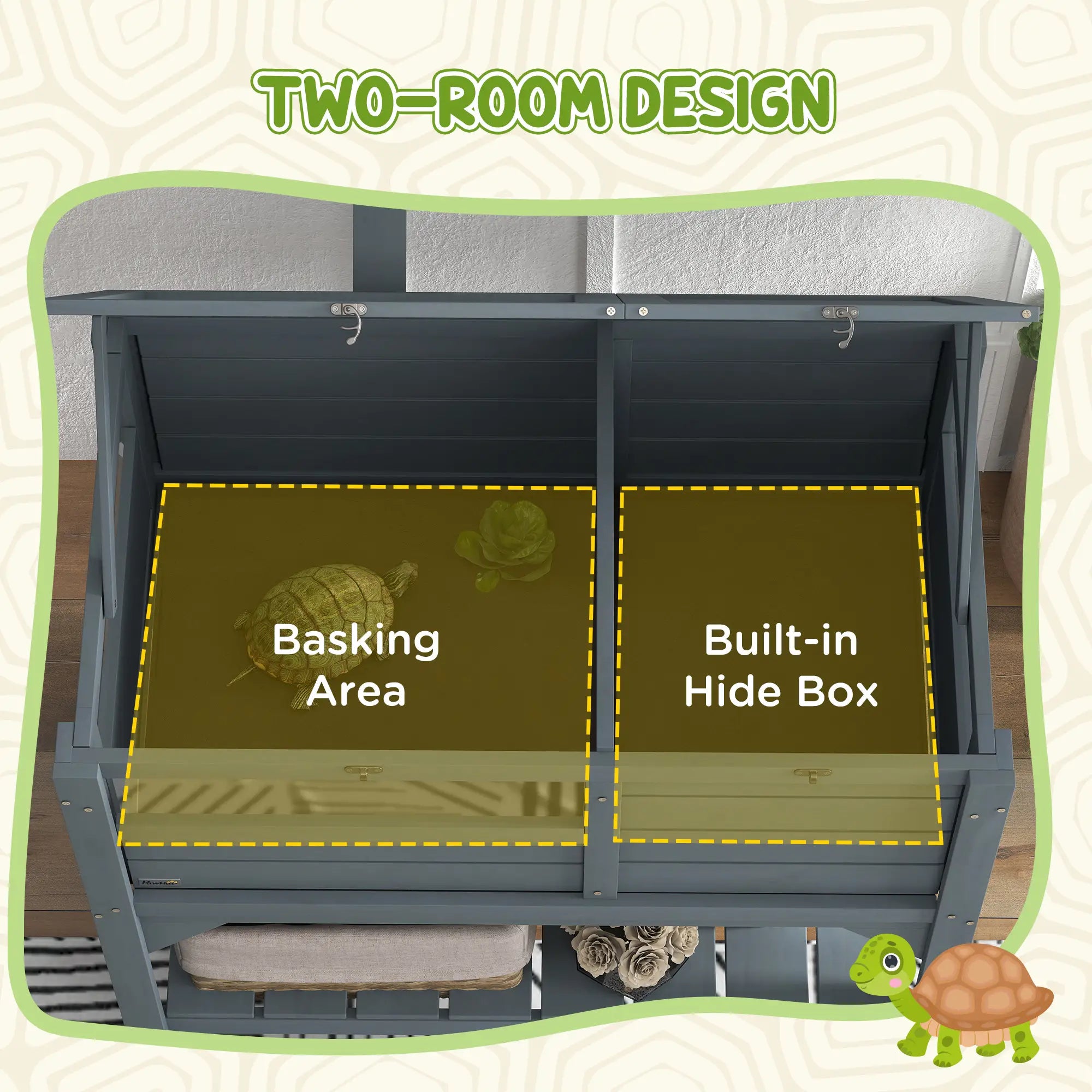 Wooden Tortoise House with Shelf, Light Frame, Tray, 33