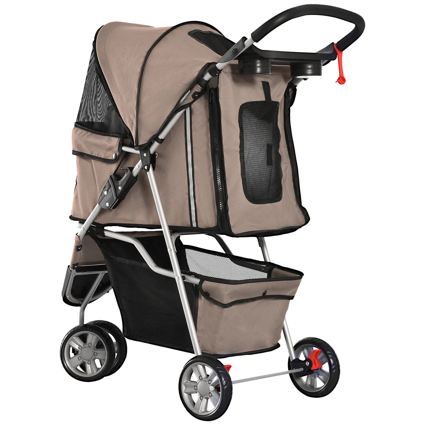 3 Wheel Foldable Cat Stroller, Storage Basket, Adjustable Canopy, Coffee Dog Bike Trailers & Strollers at Gallery Canada