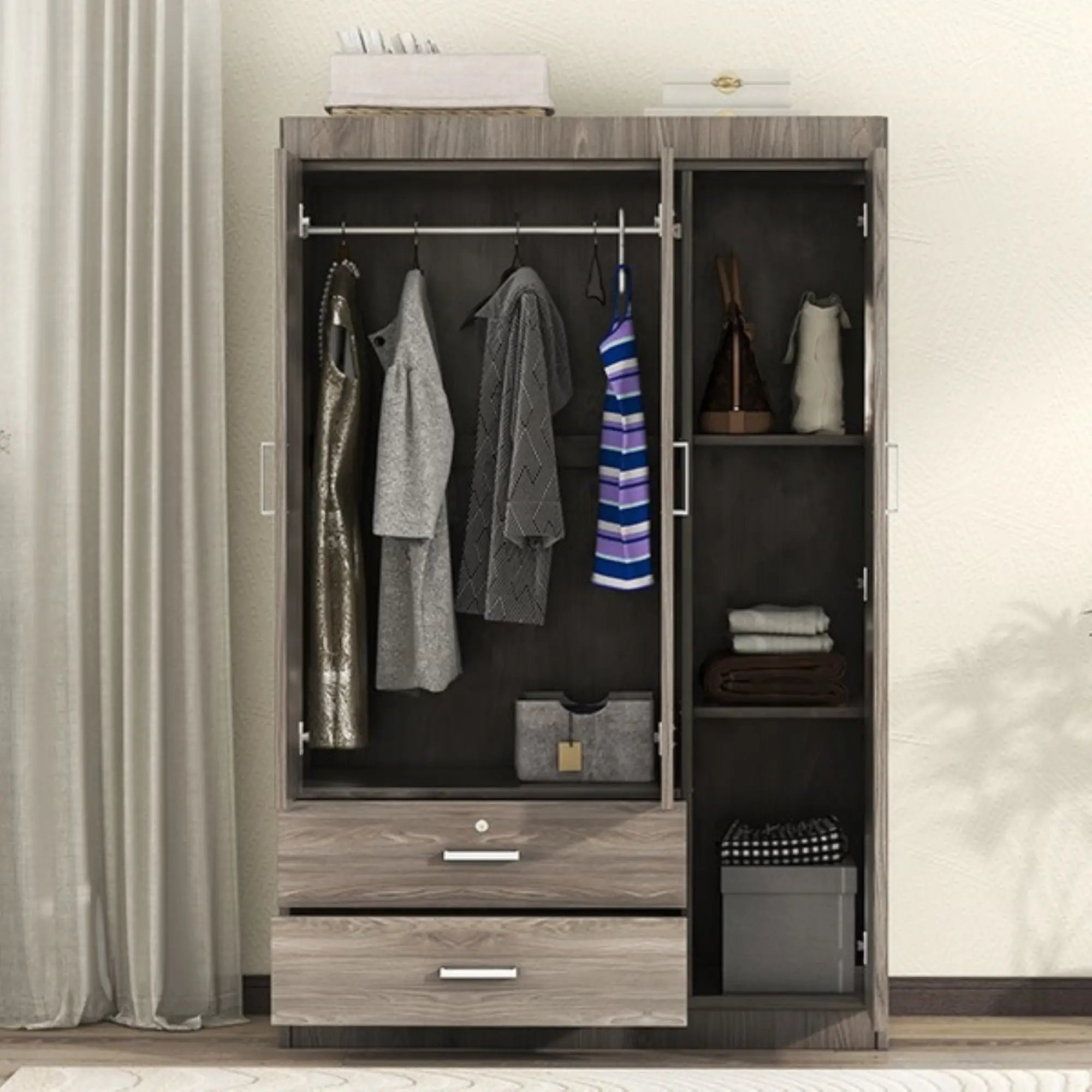 Modern Wardrobe, 2 Drawers, MDF, Hanging Rail, 41.5