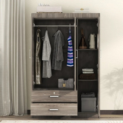 Modern Wardrobe, 2 Drawers, MDF, Hanging Rail, 41.5" L x 18.5" W x 68" H, Grey Clothing Storage at Gallery Canada