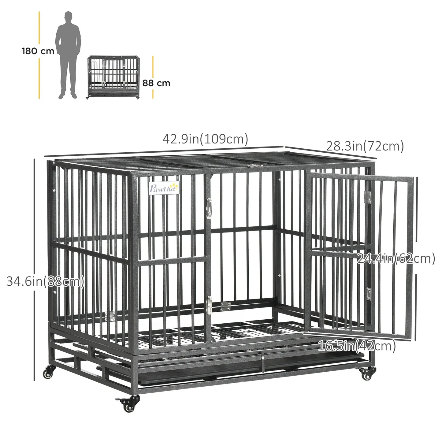 36" Heavy Duty Steel Dog Crate, Kennel with Wheels, Grey Houses, Kennels & Pens at Gallery Canada
