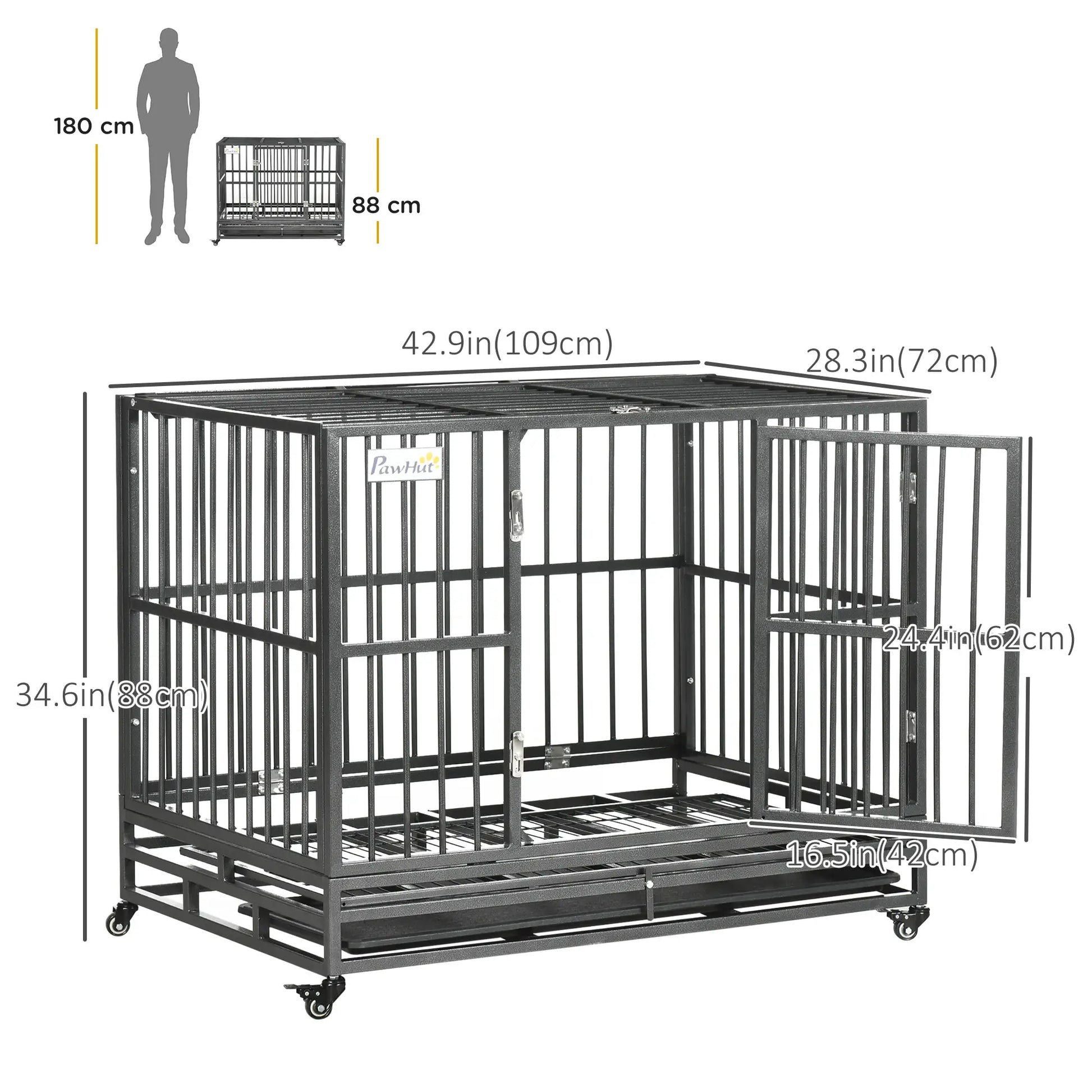 36" Heavy Duty Steel Dog Crate, Kennel with Wheels, Grey Houses, Kennels & Pens at Gallery Canada