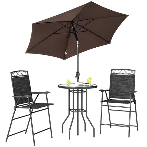 4 Piece Patio Bar Set, Sling Folding Outdoor Furniture, Black
