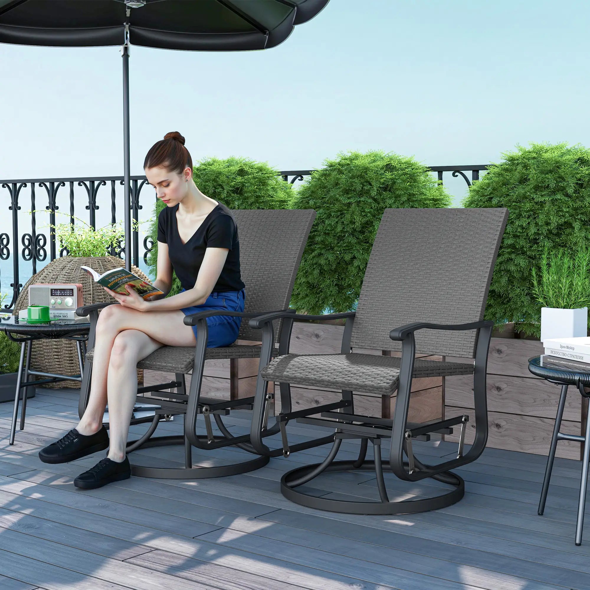 Set of 2 Rattan Patio Gliders, Wicker Outdoor Swivel Chairs, Grey Outdoor Gliders at Gallery Canada