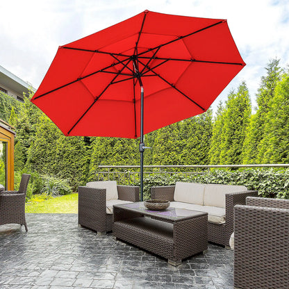 9FT 3 Tiers Patio Umbrella, Crank Push Button Tilt, Red Sun Umbrellas at Gallery Canada
