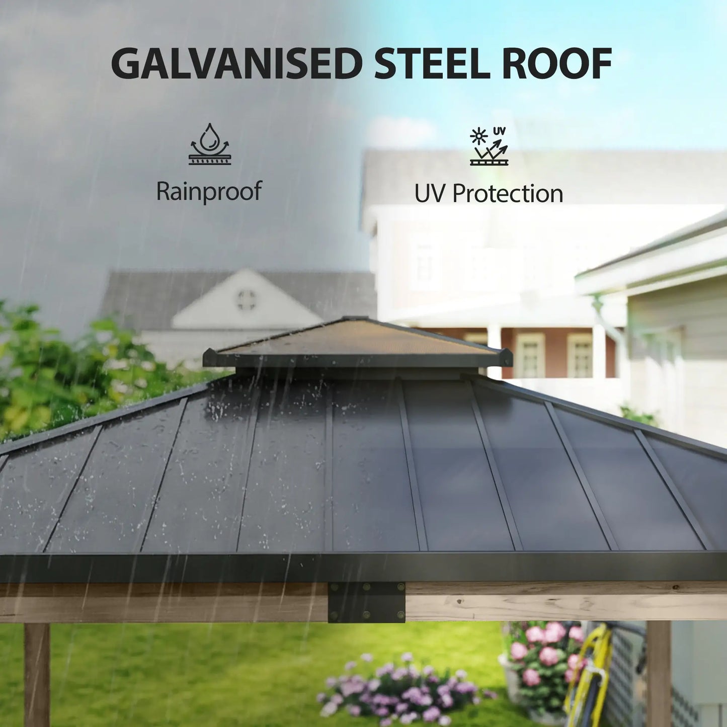 12' x 14' Hardtop Gazebo, Galvanized Steel Roof, Wood Frame, Light Walnut Gazebos at Gallery Canada