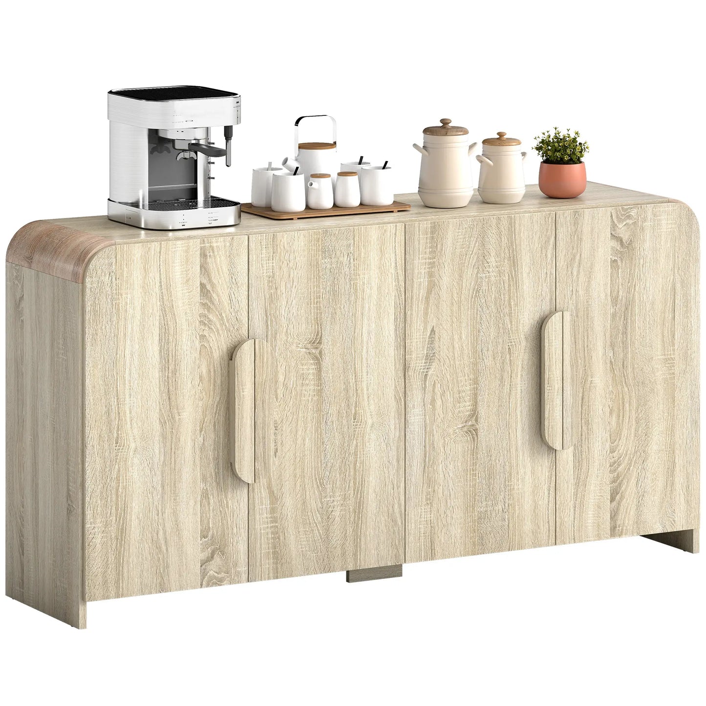 62" Sideboard Buffet Cabinet, Modern Kitchen Storage, Natural Wood