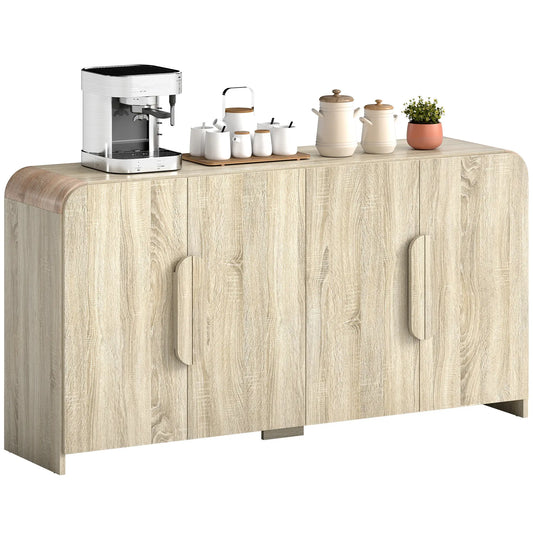 62" Sideboard Buffet Cabinet, Modern Kitchen Storage, Natural Wood