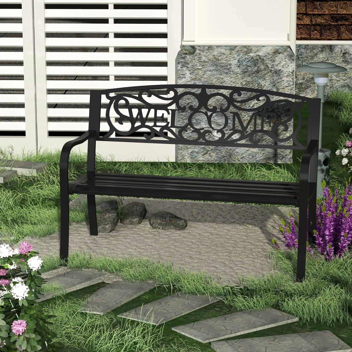 50" 2-Seater Garden Bench, Metal Outdoor Loveseat, Black Outdoor Benches at Gallery Canada