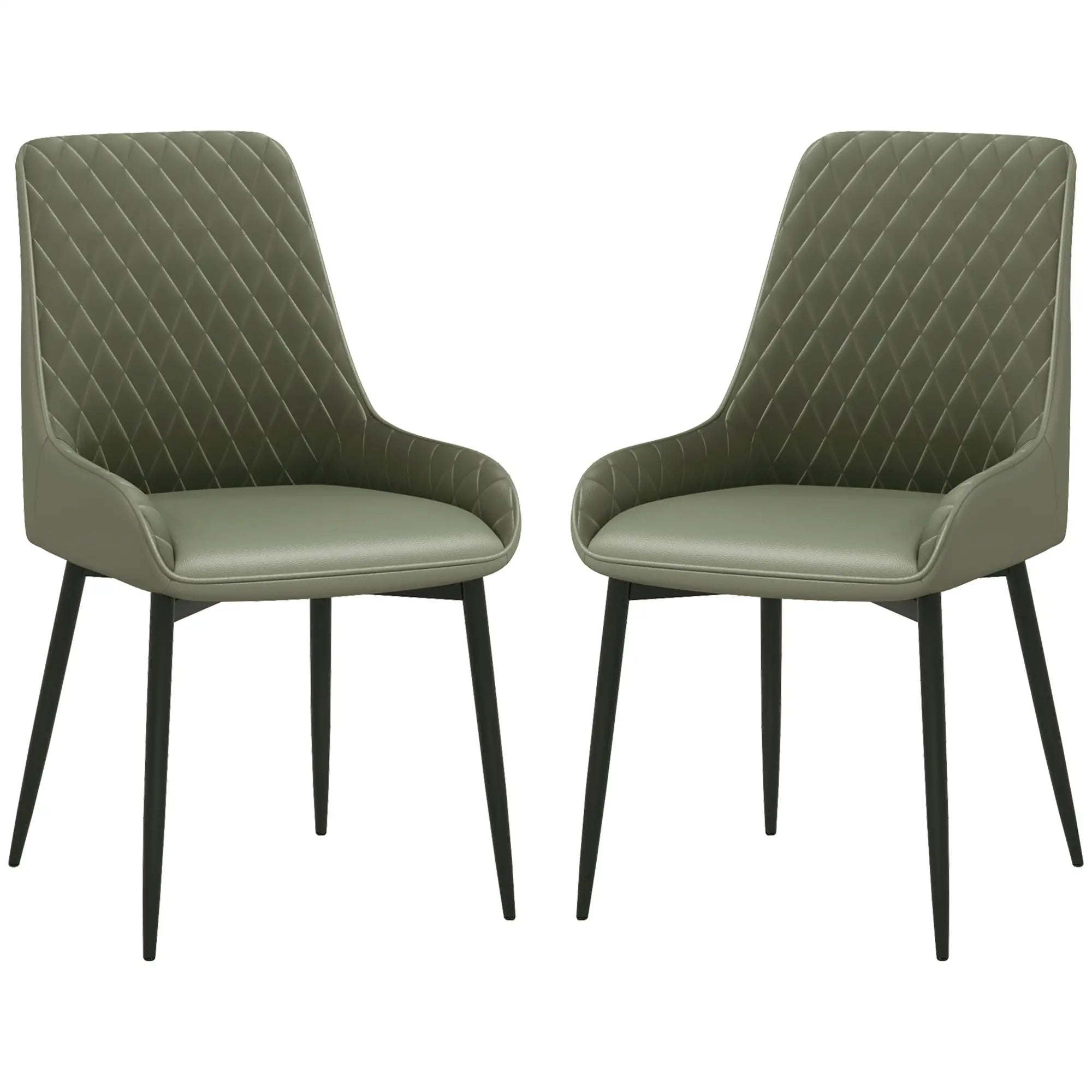 Modern Dining Chairs Set of 2, PU Leather, Metal Legs, Green Dining Chairs at Gallery Canada