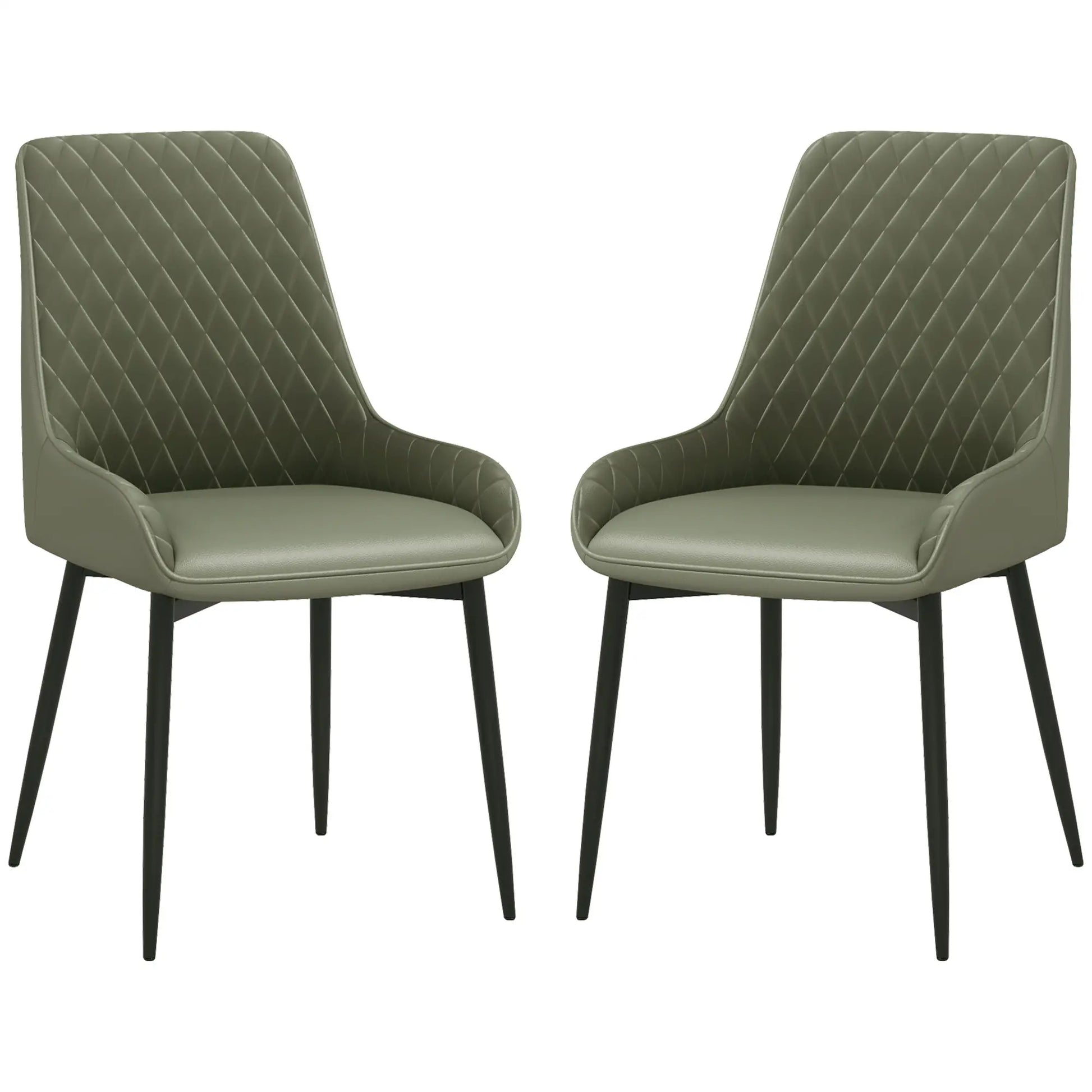 Modern Dining Chairs Set of 2, PU Leather, Metal Legs, Green Dining Chairs at Gallery Canada