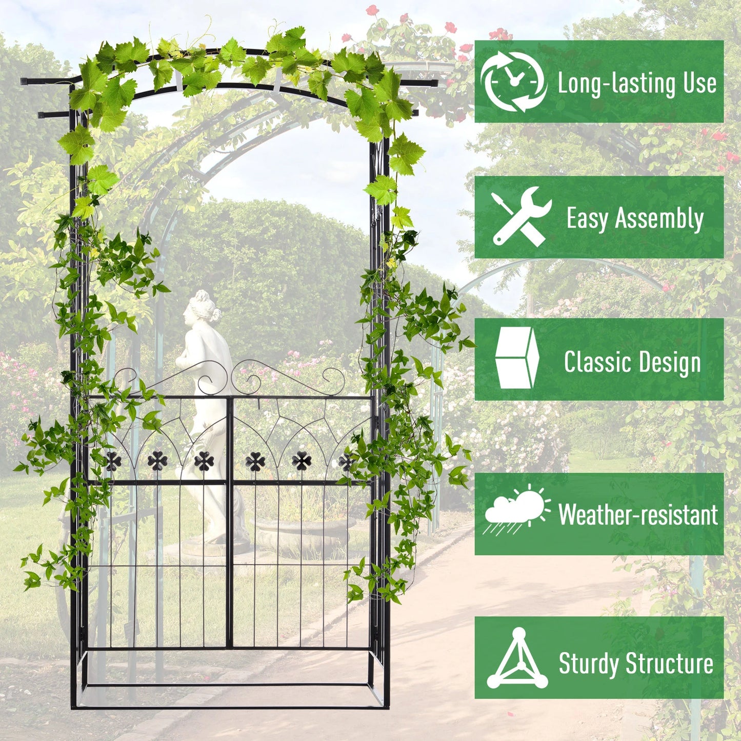Metal Trellis Garden Arch Arbor, Lucky Leaf Clover Gate, Black Garden Arches at Gallery Canada