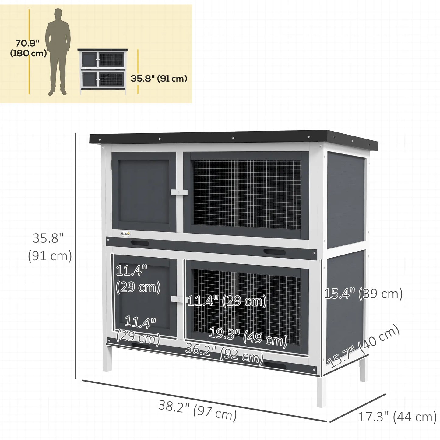 Wood Rabbit Hutch, 2 Large Main House, Ramp, Trays, Grey Rabbit Hutch at Gallery Canada