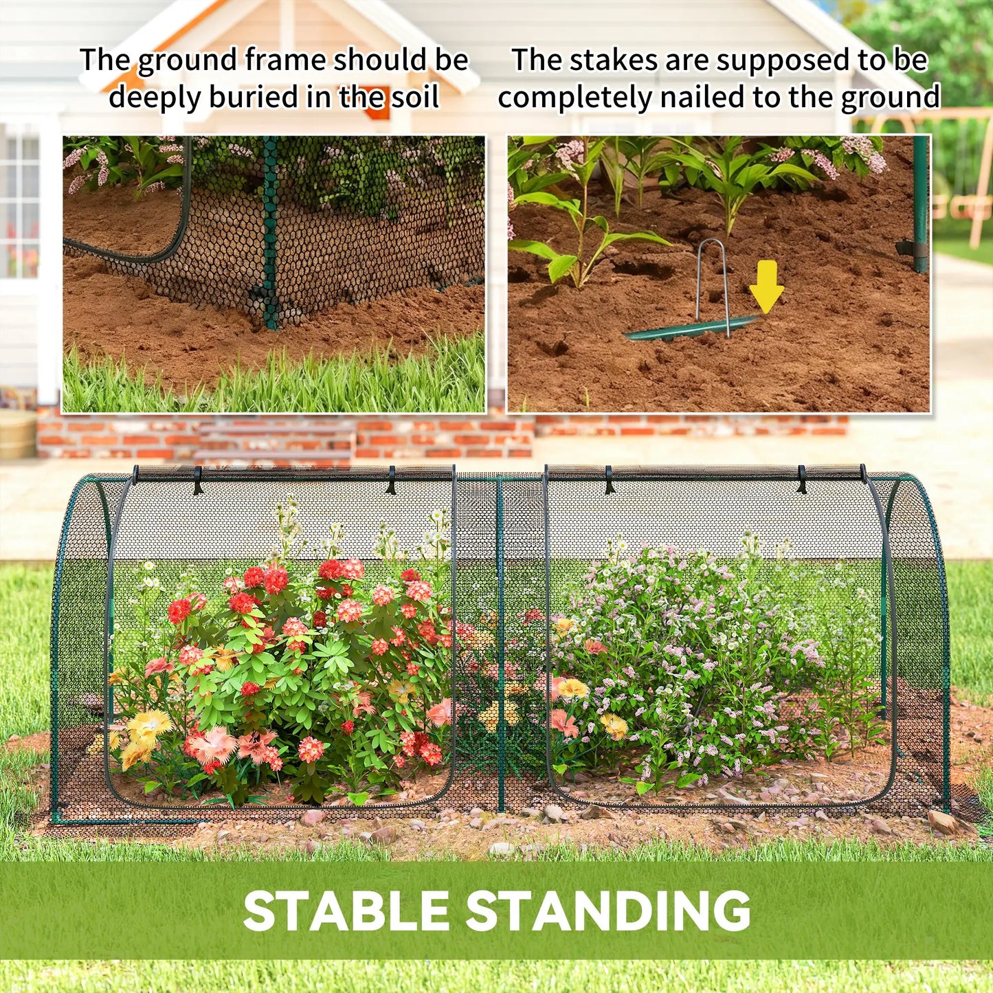 8' x 3' Crop Cage, Garden Plant Protector, 3 Zippered Doors, Black