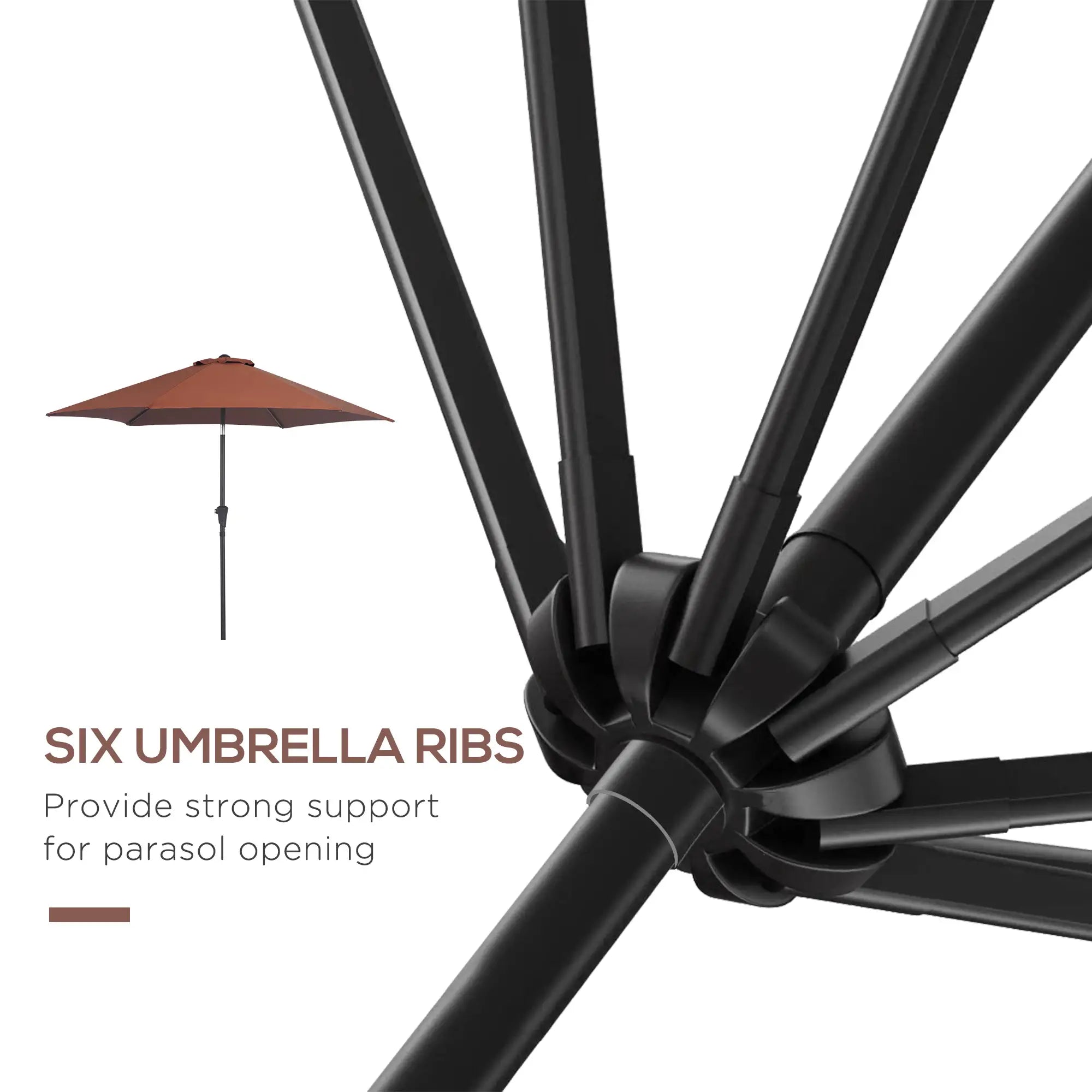 8.5FT Round Garden Parasol, 6 Ribs, Tilt Canopy, Crank Handle, Coffee Sun Umbrellas at Gallery Canada