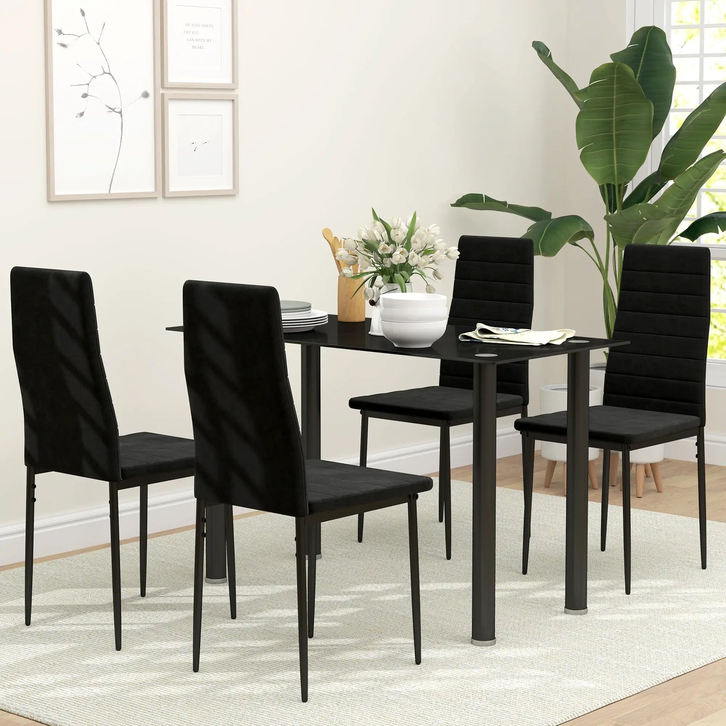 Modern Dining Chairs, Set of 4, High Back Upholstery, Metal Legs, Black Dining Chairs at Gallery Canada
