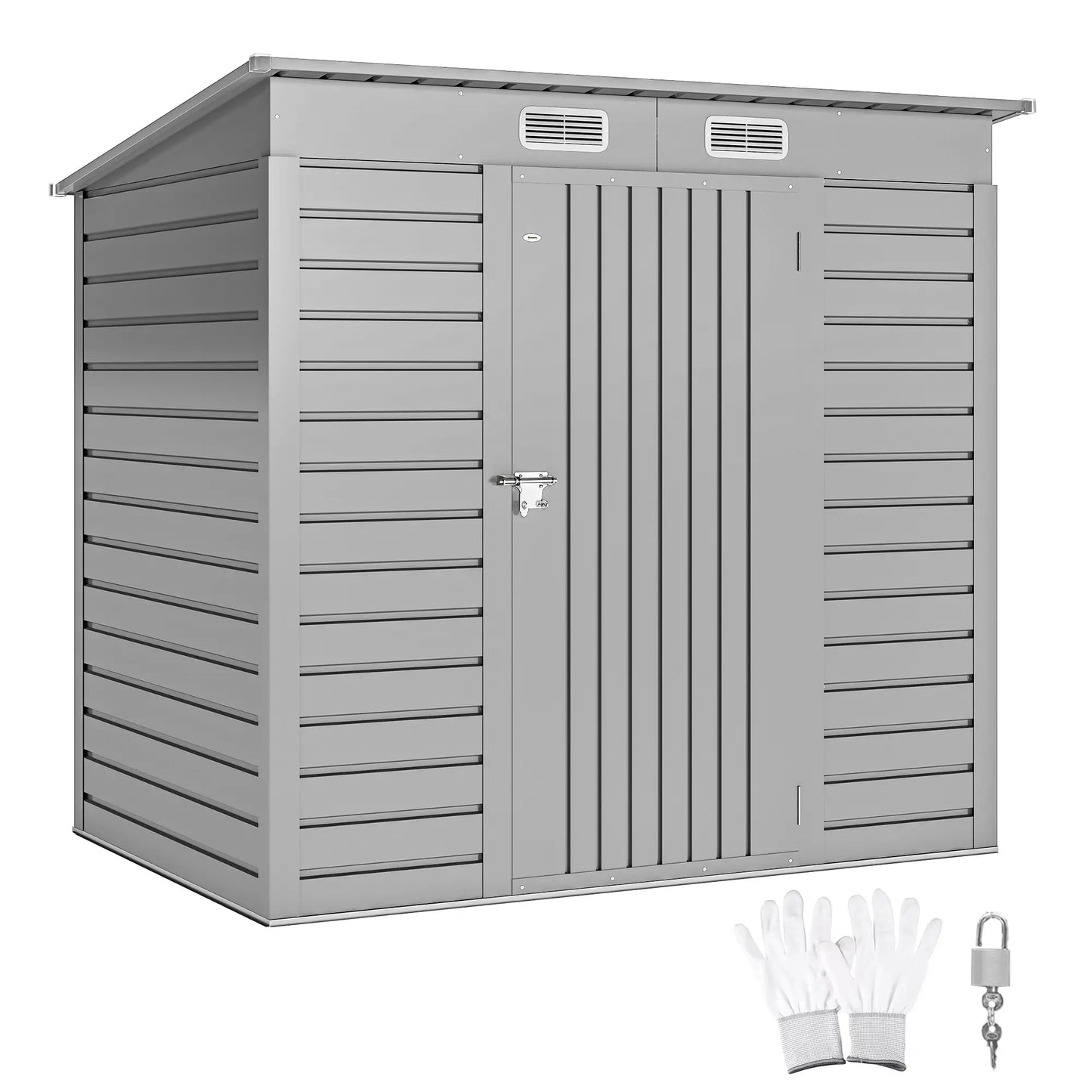 6 x 4FT Galvanized Garden Storage Shed, Metal Outdoor Shed, Light Grey