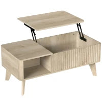 Table basse relevable cannelée de 40 pouces, rangement, chêne
