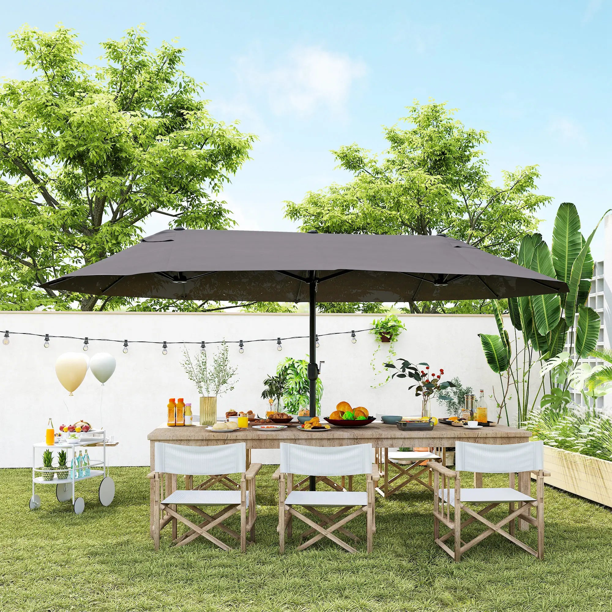 15' Double-Sided Patio Umbrella, Sun Shelter Canopy, Grey Sun Umbrellas at Gallery Canada