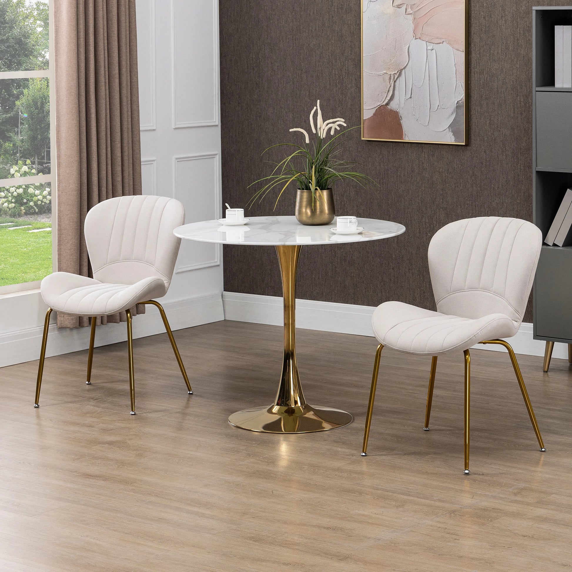 Modern Dining Chairs Set of 2, Cushioned Backrest, Cream White Bar Stools at Gallery Canada