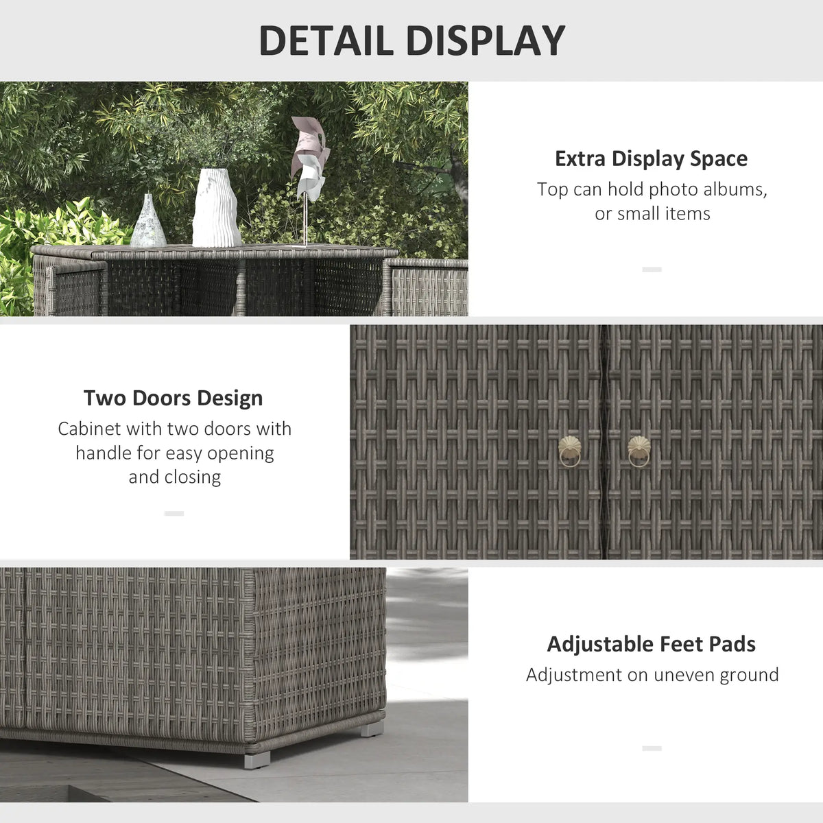 Wicker Outdoor Storage Cabinet, 2-Door Rattan, Dark Grey Patio Storage Boxes at Gallery Canada