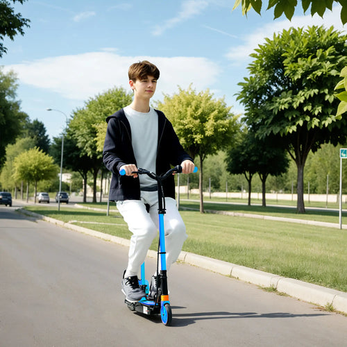 Foldable Electric Scooter for Kids, Seat, 2 Heights, 6km Range, 12km/h, Blue