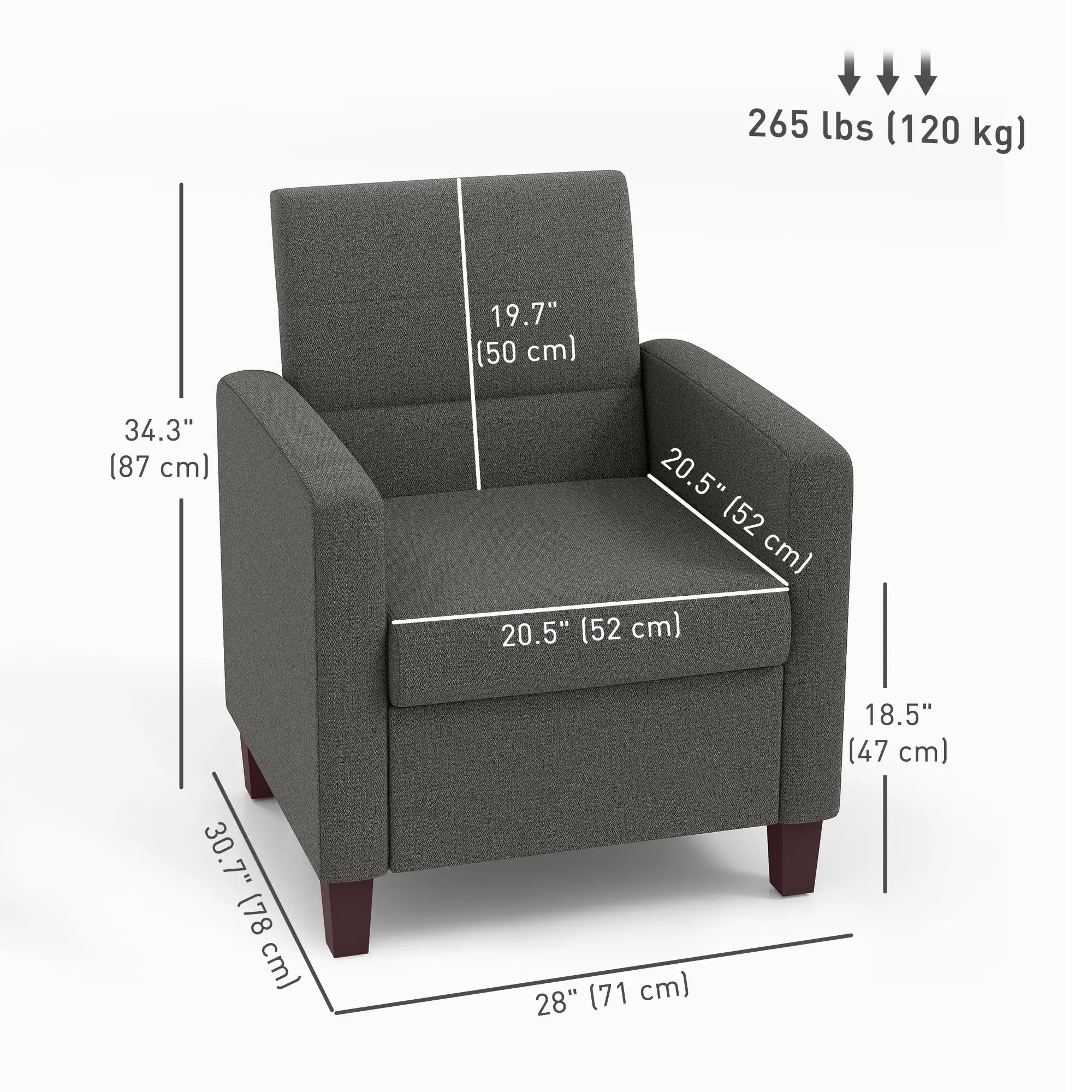 Modern Fabric Accent Chair, Seat Cushion, Non-Slip Pads, Dark Grey Accent Chairs at Gallery Canada