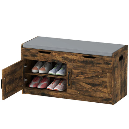 Shoe Storage Bench, 2-Tier Cabinet, Flip-Top, Padded Cushion, Rustic Brown Shoe Storage Cabinets & Racks Rustic Brown, Black at Gallery Canada