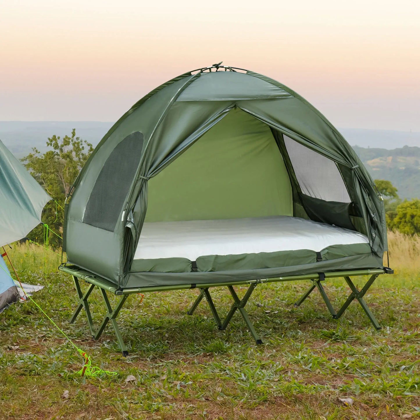 Portable Folding Camping Tent Cot, Air Mattress w/ Carry Bag, Pump, Dark Green Camping Tents at Gallery Canada