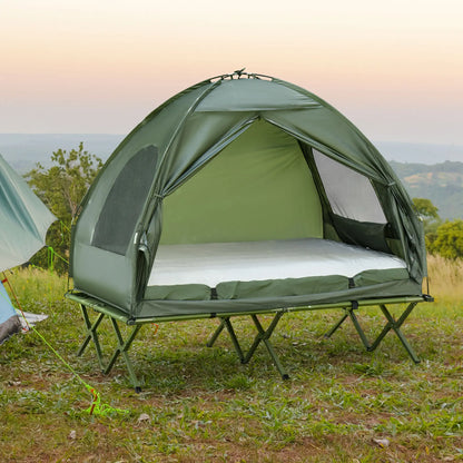 Portable Folding Camping Tent Cot, Air Mattress w/ Carry Bag, Pump, Dark Green Camping Tents at Gallery Canada