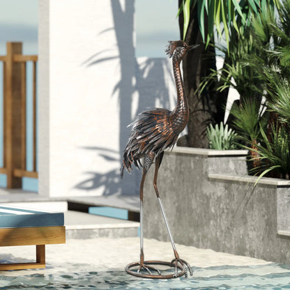Garden Statue, Heron Standing Sculpture, 12.2"W x 7.1"D x 28"H, Silver Tone Garden Decor at Gallery Canada