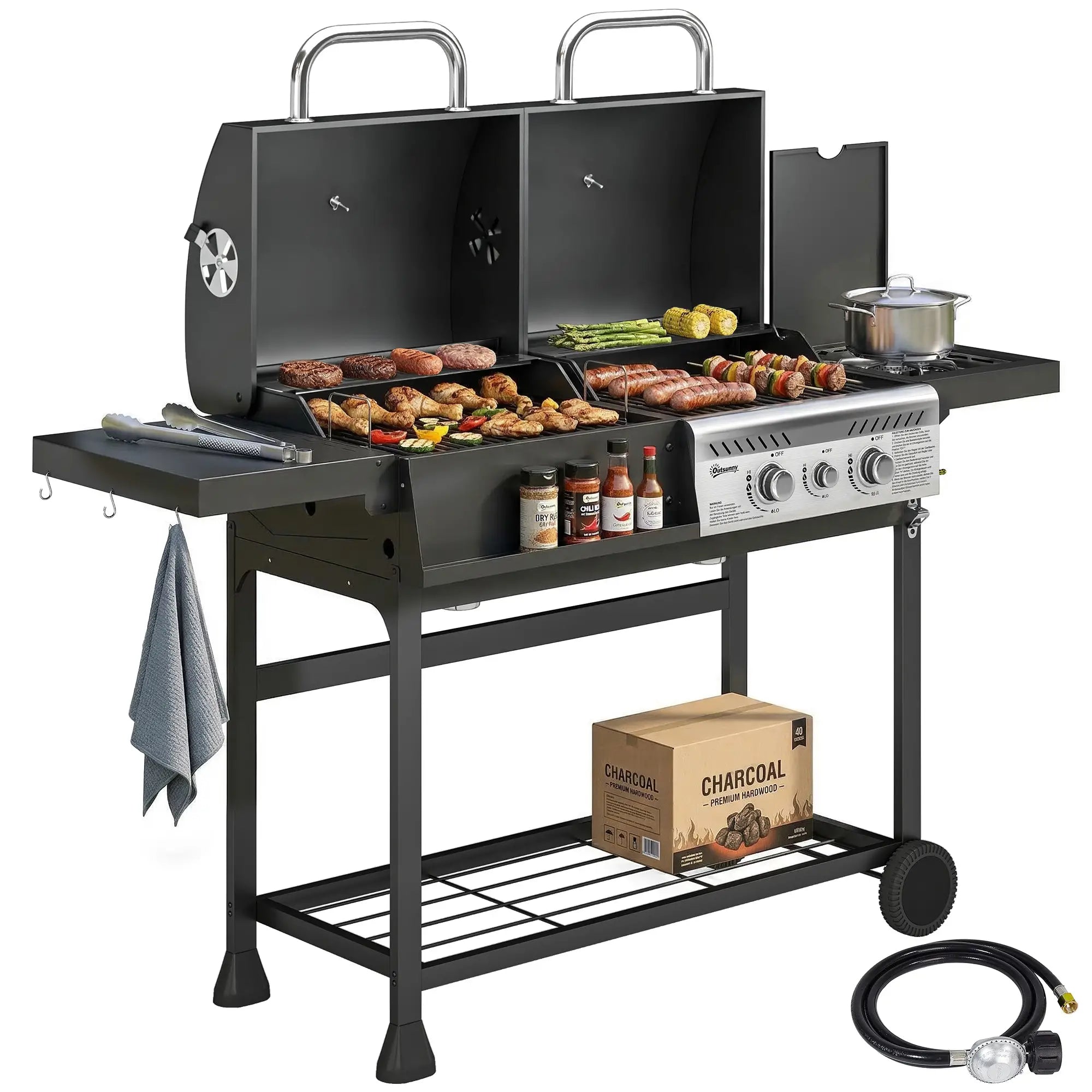 Dual Fuel BBQ Grill, Charcoal And Gas Burner, Black Propane Gas Grills at Gallery Canada
