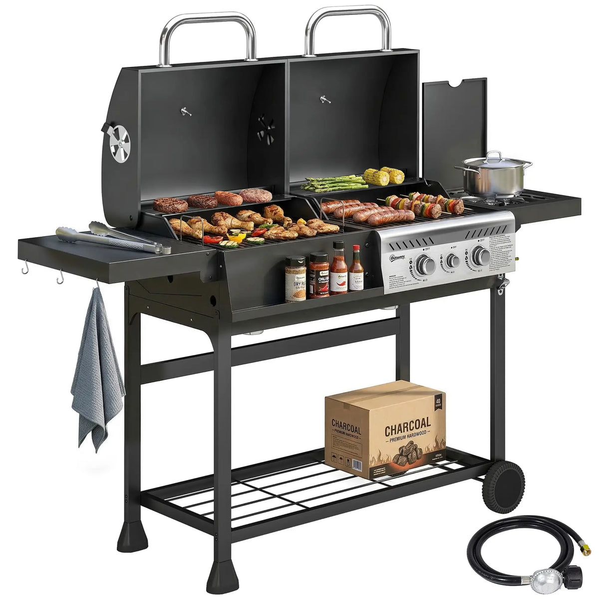 Dual Fuel BBQ Grill, Charcoal And Gas Burner, Black Propane Gas Grills at Gallery Canada