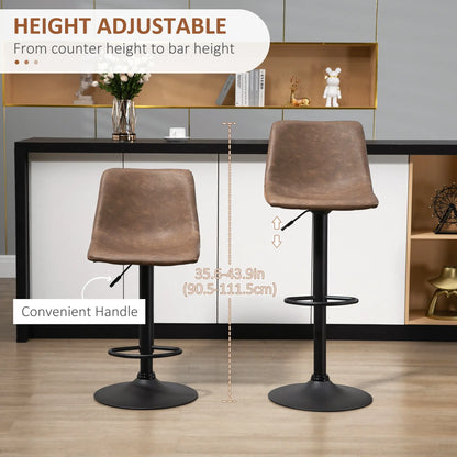 Adjustable Counter Height Bar Stools, Set of 2, 360° Swivel, Vintage Leather, Brown Bar Stools at Gallery Canada