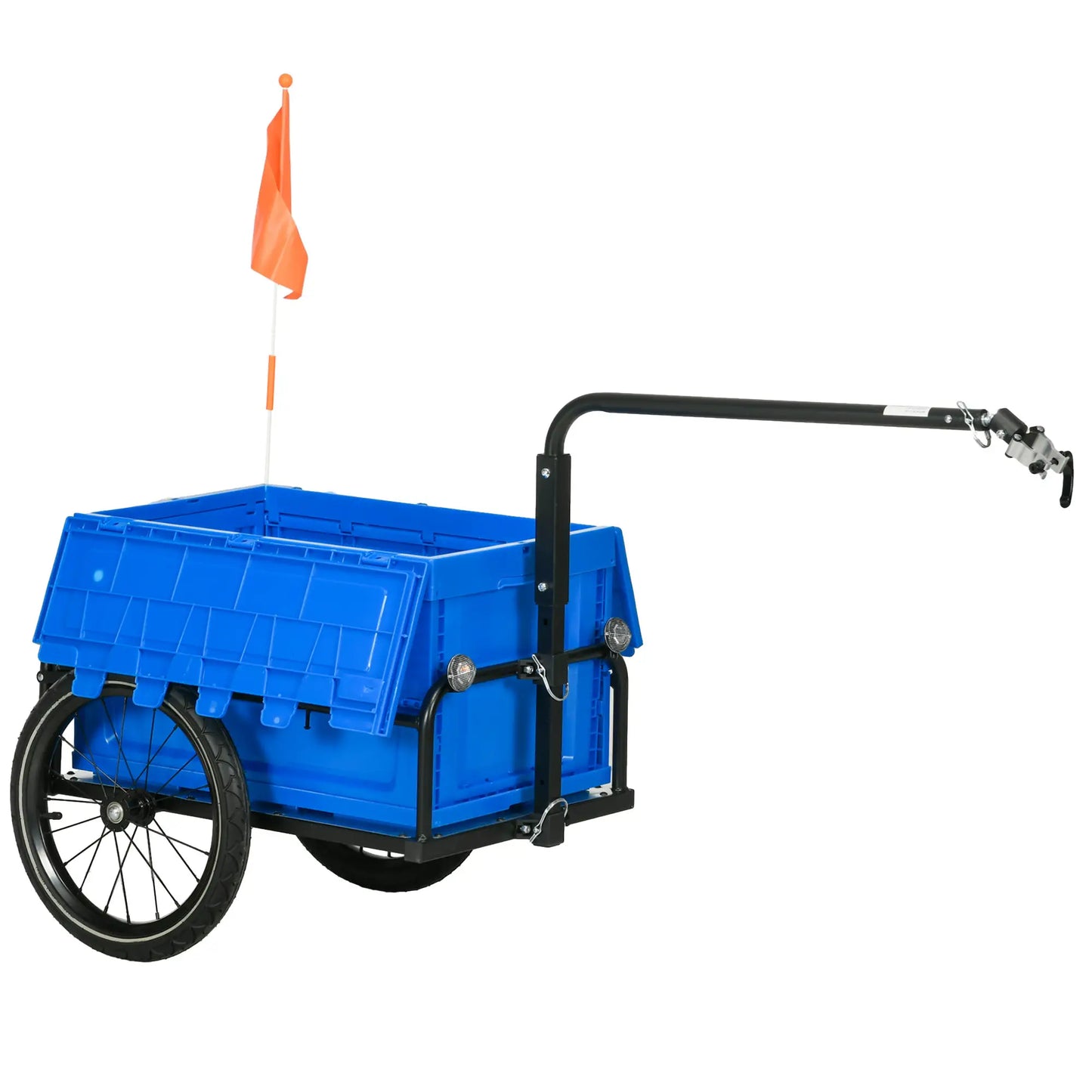 Steel Bike Trailer, Foldable Storage Box, Safe Reflectors, Max Load 88LBS, Blue