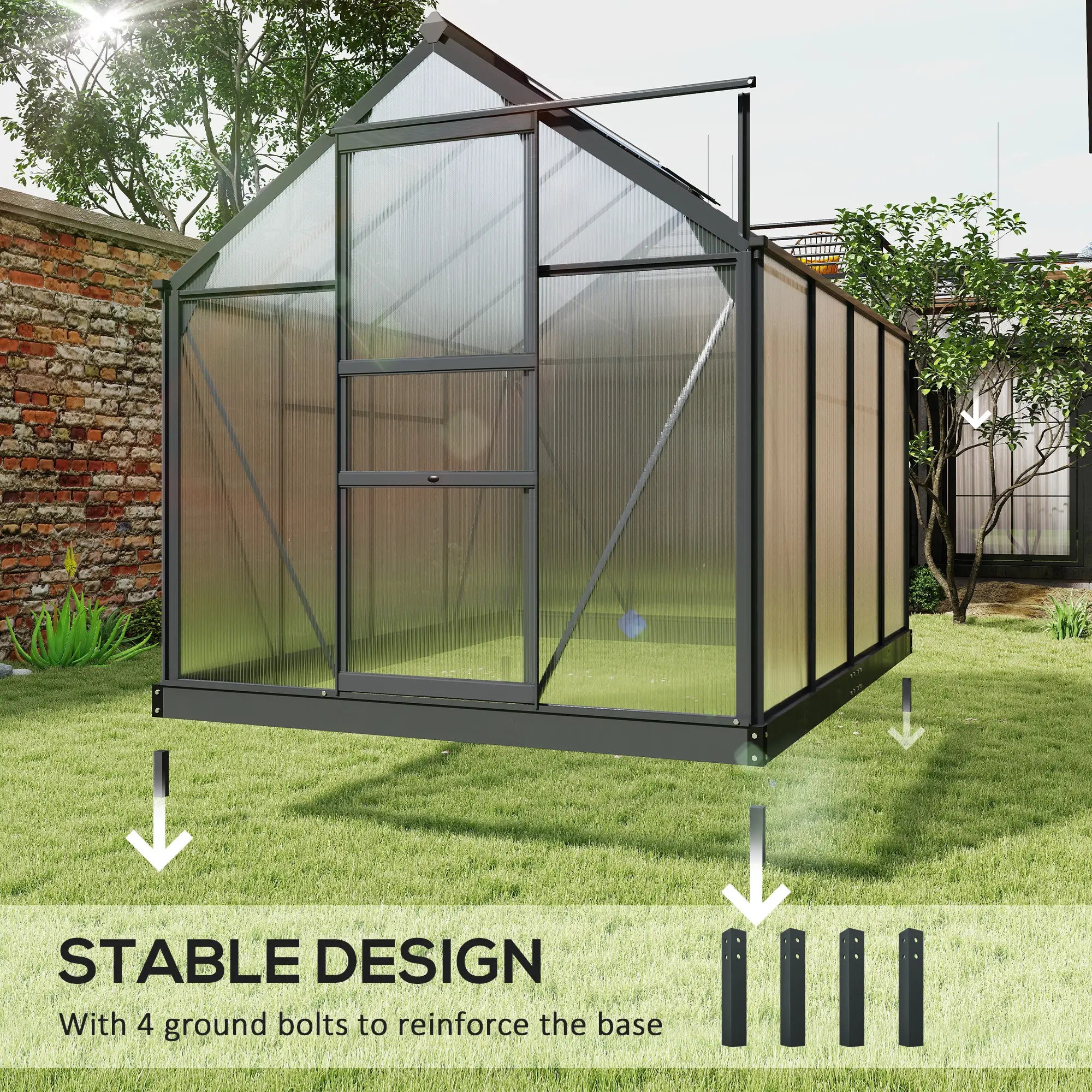 Greenhouse Garden, Outdoor Kit, PC Board Sliding Door, 6.2' x 8.3' x 6.6', Grey Walk In Greenhouses at Gallery Canada