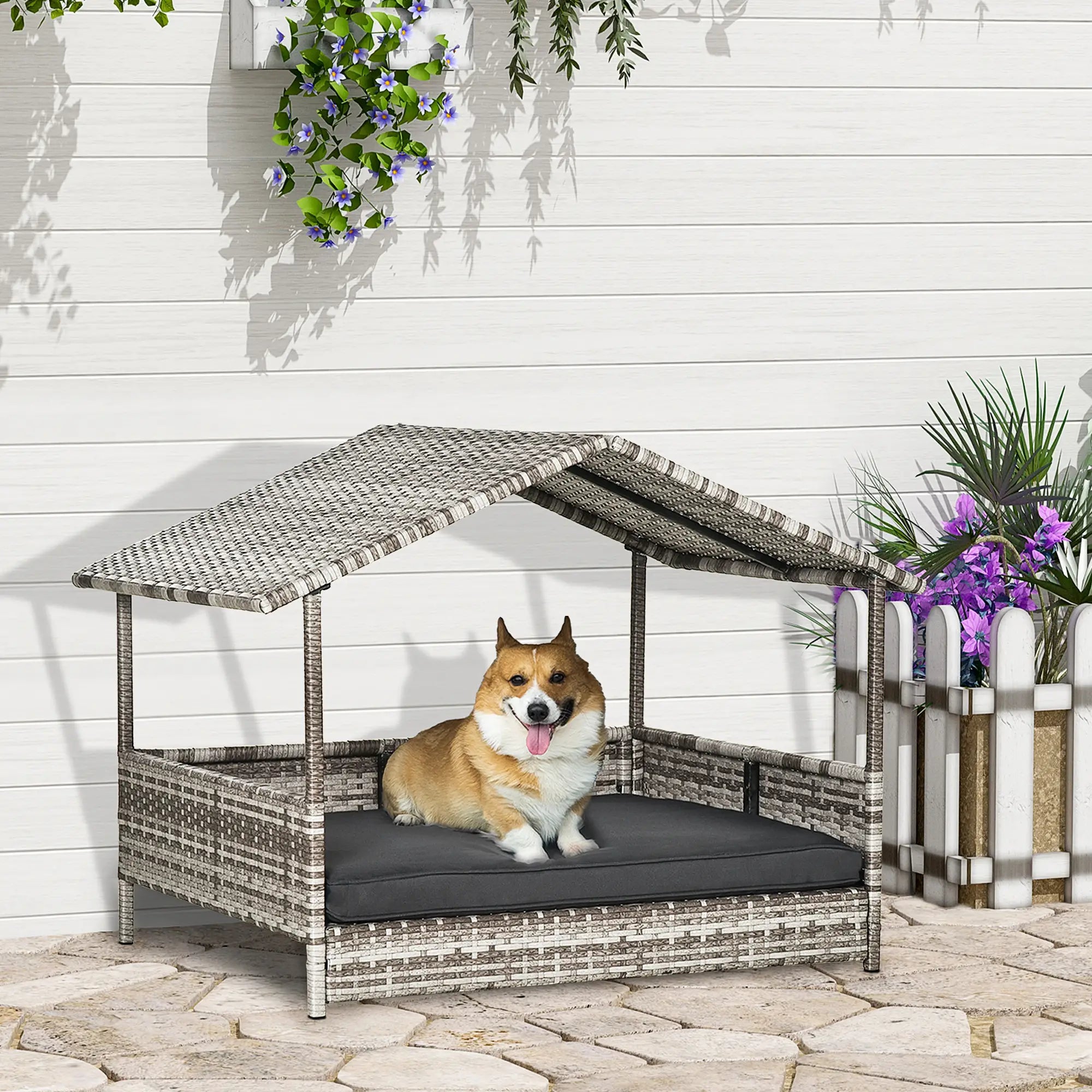 Wicker Pet House Dog Bed for Indoor/Outdoor Rattan Furniture with Cushion Houses, Kennels & Pens at Gallery Canada
